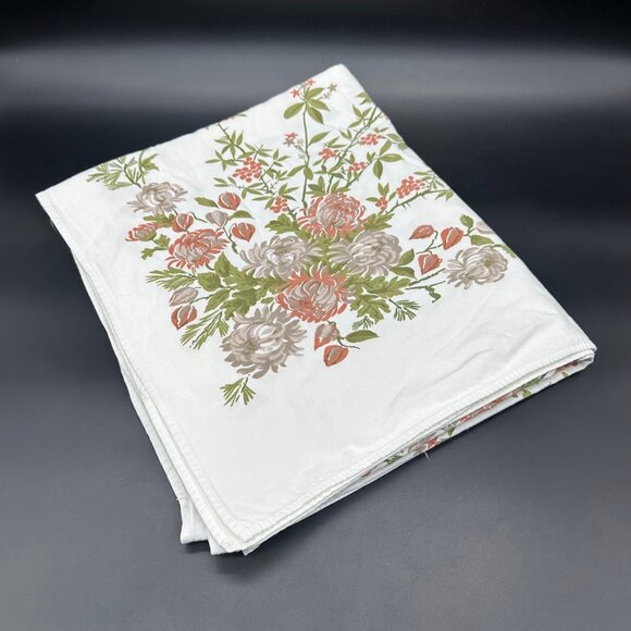 Other - Vintage Floral Tablecloth Cotton Fall Beige Burnt Orange White Kitchen Stains